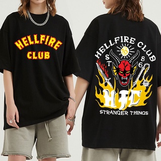 เสื้อยืดผ้าฝ้าย 100% พิมพ์ลายกราฟฟิค Stranger Things 4 Hellfire Club โอเวอร์ไซซ์ แนวสตรีท สําหรับผู้หญิง และผู้ชาย chend