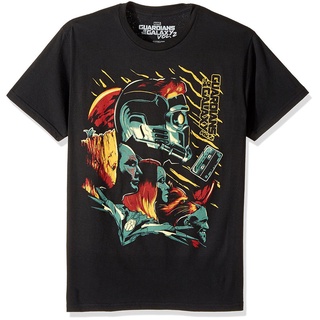 tshirtเสื้อยืดคอกลมฤดูร้อนMarvel Mens Guardians Of The Galaxy Groot, Star-Lord T-Shirt Mens T Shirts Tee Black 5q7pSto4