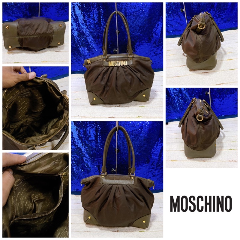 moschino-brown-nylon-tote-bag-แท้