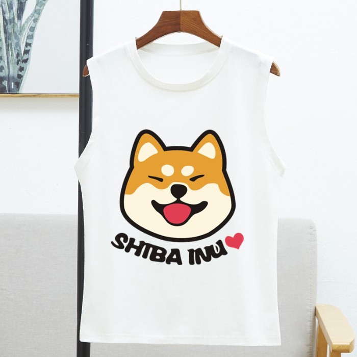 ราคาและรีวิวสไตล์ใหม่ ลายการ์ตูนลูกสุนัข คอกลม เสื้อแขนกุด 8สี S~3XL