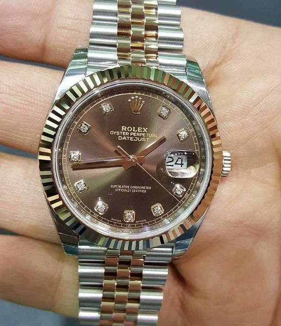 rolex-date-series-126331-chocolate-plate-diamonds-นาฬิกาผู้ชายอัตโนมัติ