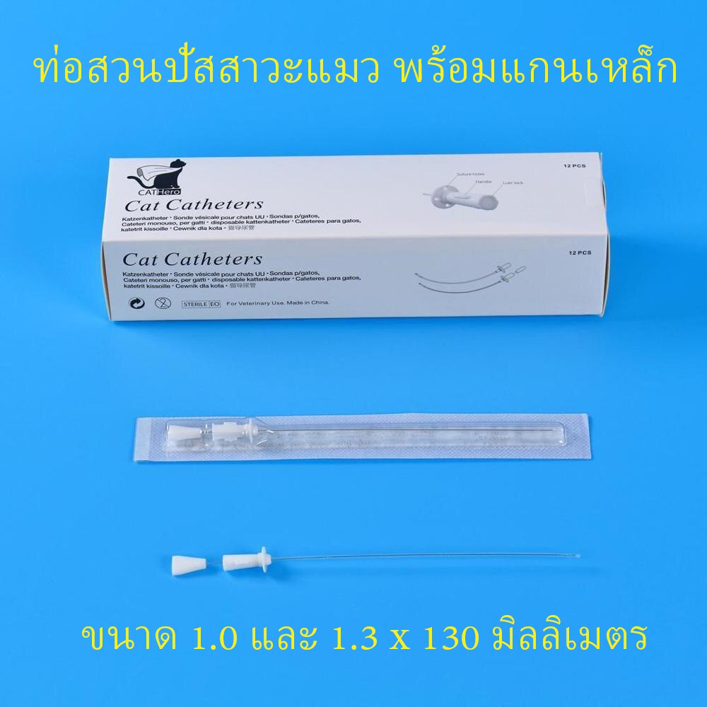 ภาพหน้าปกสินค้าท่อสวนปัสสาวะแมว พร้อมแกนเหล็ก cat catheter tomcat with stylus 1.0 and 1.3 *130mm