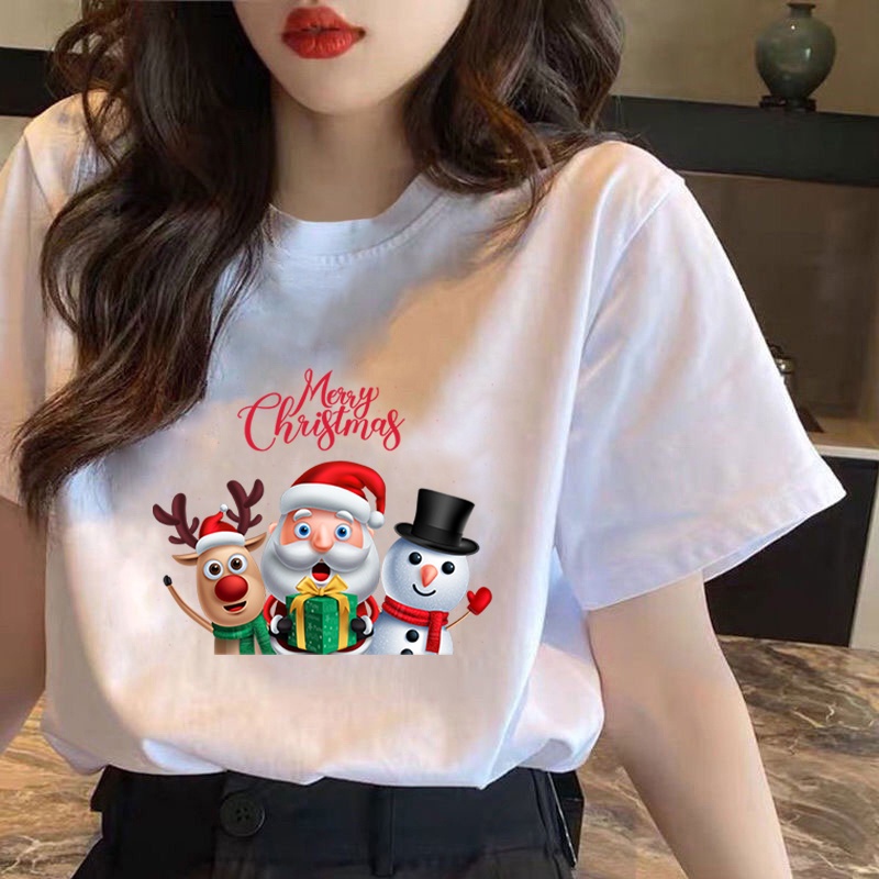 คริสต์มาส-cx-เกาหลีเสื้อยืดขนาดบวกคอกลมการ์ตูนคริสมาสต์รูปแบบการพิมพ์เสื้อยืดเสื้อยืดขนาดใหญ่สําหรับผู้ชา-jbo