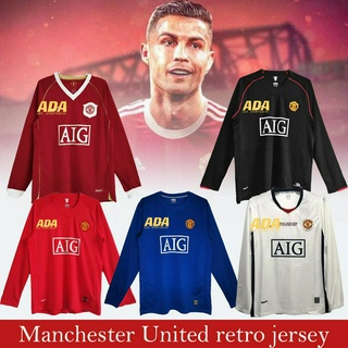 เสื้อกีฬาแขนยาว ลายทีมชาติฟุตบอล MU UTD Man United 06 07 07 08 08 09 คุณภาพสูง สไตล์เรโทร สําหรับผู้ชาย ไซซ์ S - 2XL