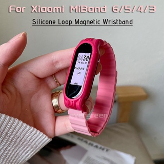 สายนาฬิกาข้อมือซิลิโคน แบบแม่เหล็ก สําหรับ Xiaomi Mi Band 6 5 4 3 Xiaomi Band M6 M5 M4 M3