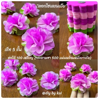 กระดาษสาห่อเหรียญ ดอกไฮเดรนเยีย บานเย็น-ชมพูอ่อน เช็ท 5 ชั้น ห่อได้ 100 เหรียญ (กระดาษสา 500 แผ่นพร้อมหนังยางรัด)