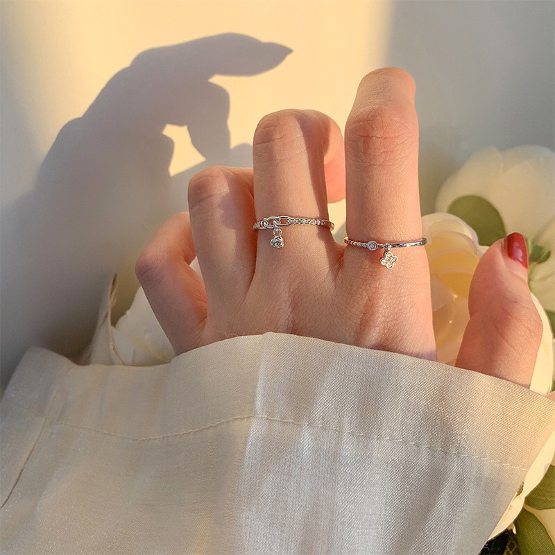 earika-earrings-mini-chain-rose-ring-แหวนเงินแท้-ฟรีไซส์ปรับขนาดได้