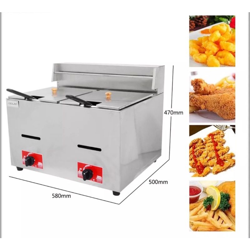 เตาทอดแก็ส-หม้อทอดเฟรนฟราย-เตาทอดใช้แก็ส-gas-deep-fryer-อ่างเดี่ยว6ลิตร-อ่างคู่12ลิตร-มีพร้อมส่ง