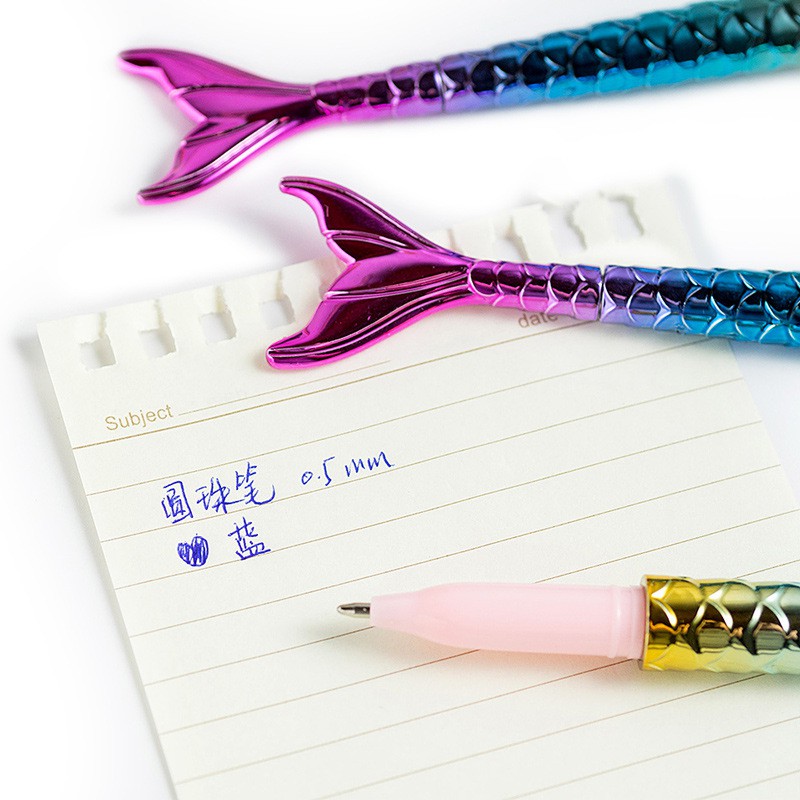 ปากกา-ลูกลื่น-หมึกน้ำเงิน-ลายหางปลาเคลีอบสีโลหะ-fancy-fish-pen-blue-ink