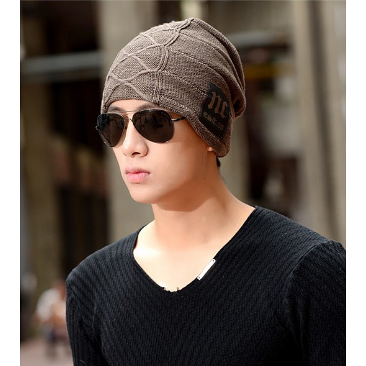 หมวกไหมพรมแต่งป้าย-nc-สีกาแฟ