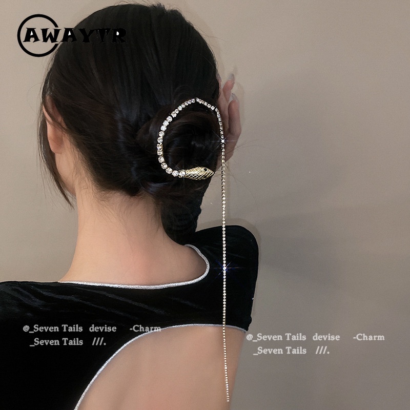 awaytr-กิ๊บติดผมยาวพิเศษ-ประดับเพชร-รูปงู-สําหรับผู้หญิง