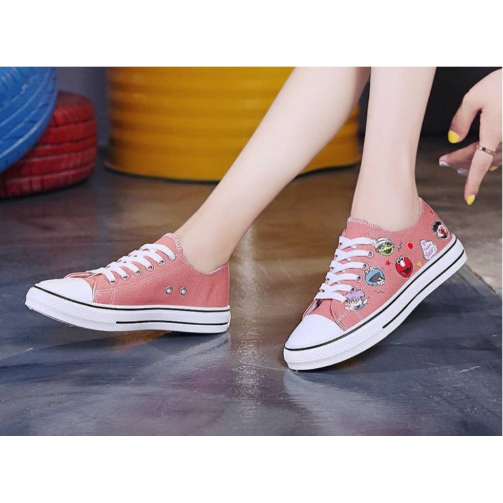 hot-รองเท้าผ้าใบแฟชั่นผู้หญิง-แต่งลายด้านข้างอิโมจิ-คุ้มค่าคุ้มราคา-f006