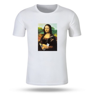 Mona Lisa Mask พิมพ์เสื้อยืดผู้ชาย เสื้อยืดแขนสั้น เสื้อยืดคอกลม สวมใส่สบายไซส์ เสื้อยืด S-XXL FBR56