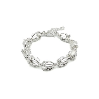 DSP สร้อยข้อมือร้อยดอกรัก ชุบทองคำขาว เงินแท้ 925: DSP 925 Sterling Silver Flower Beads Bracelet [CFS0001]