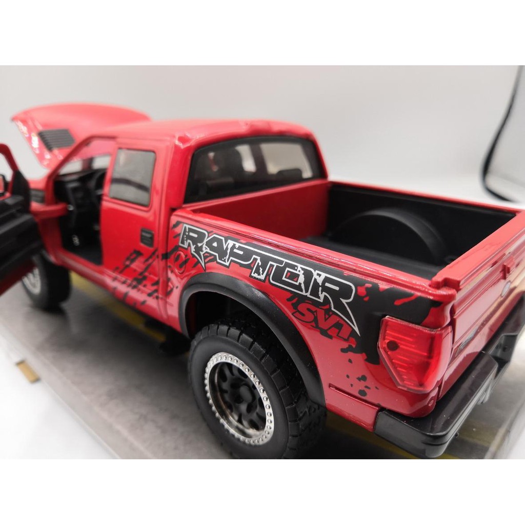 โมเดลรถยนต์-2011-ford-f-150-svt-raptor-pickup-ทำจากเหล็ก-สัดส่วน-1-24-ประตู-ฝากระโปรง-เปิดปิดได้เหมือนจริง-สีแดง