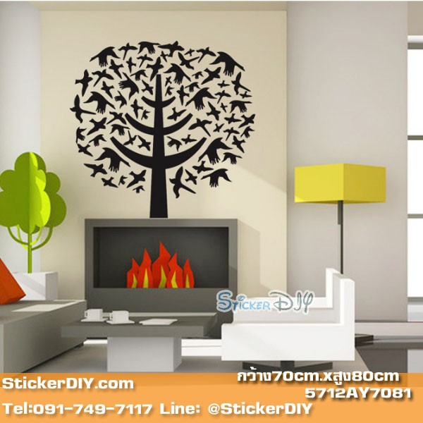 sale-transparent-wall-sticker-สติ๊กเกอร์ติดผนัง-black-bird-tree-กว้าง70cm-xสูง80cm