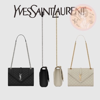 Shopee ลดกระหน่ำ 🔥ของแท้ 100% 🎁 Yves Saint Laurent Brand New ENVELOPE Medium Quilted Textured Leather Bag
