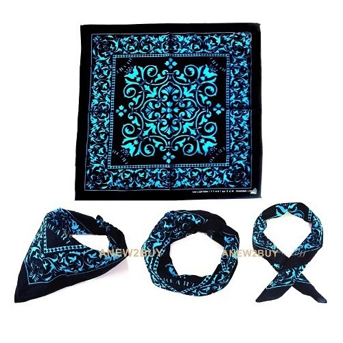 ภาพหน้าปกสินค้าผ้าลายวินเทจฟ้าดำ ใช้พันคอหรือโพกหัว (Bandana Vintage ฺBlue Black Scarf)