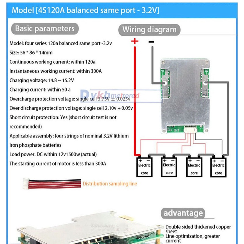 บอร์ดป้องกันแบตเตอรี่ลิเธียม-mos-3s-4s-bms-12v-120a-150a-230a-300a-li-ion-lifepo4-สําหรับรถยนต์