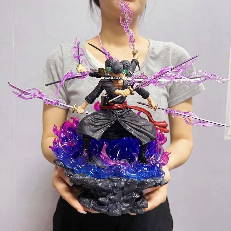 Figurine One Piece Roronoa Zoro, jouet en PVC à double tête, compétence de la gastronomie, décorations de modèles d'action d'anime, cadeau d'anniversaire, 21cm, 3 couteaux  26