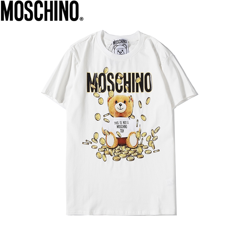 เสื้อยืดสีขาวmoschino-เสื้อยืดคอก-ลมแขนสั้นผ้าฝ้าย-unisex