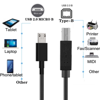 Micro USB 2.0 Male To USB 2.0 Type-B Male OTG สายเคเบิ้ลสำหรับโทรศัพท์เครื่องพิมพ์
