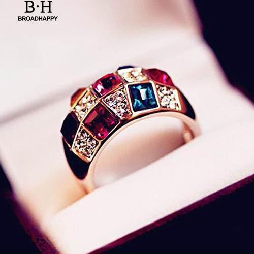 broadhappy-แหวนค็อกเทลโลหะผสมทองหรูหรา-rhinestone-สีสันสตรี-แหวนเกลี้ยง