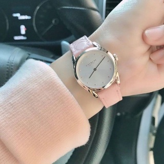 🎀 (สด-ผ่อน) นาฬิกา Coach สายหนังสีชมพู ลายนูน 14503210 COACH Womens Watch 28mm