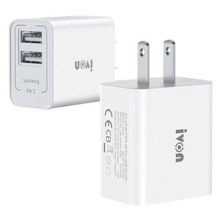 อะแดปเตอร์หัวชาร์จเร็ว USB 12W 2.4A dual port fast charger adapter - ivon AD36