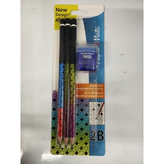 Paper Mate ชุดดินสอไม้ 2B พร้อมกบเหลาคละสี บรรจุ 3 แท่ง (4895151477964)