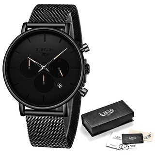 LIGE Mens Business Dress Watches Luxury Casual Waterproof Sports Watch Men Fashion Dial Quartz Slim Mesh