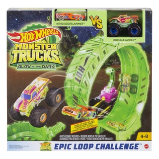 Hot Wheels Monster Trucks Glow-In-The Dark Epic Loop Challenge ชุดรางของเล่นรถเหล็กฮอทวีล เรืองแสงในที่มืด รุ่น HBN02