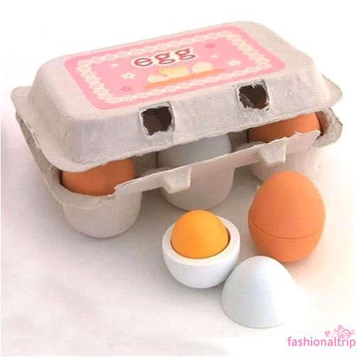 A.F-6PCS Wooden Eggs Yolk Pretend Play Kitchen Food Cooking Kids Children Baby