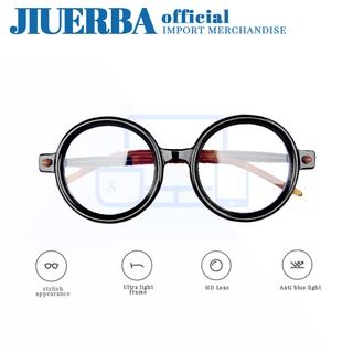 JIUERBA แบรนด์แฟชั่นแว่นตากรอบกลมขนาดใหญ่ป้องกันแสงสีฟ้าของผู้ชายในยุโรปและอเมริกา INS สไตล์ย้อนยุคตัวกรองเลนส์แบบถอดเปลี่ยนได้แว่นตาชายและหญิง/พร้อมกล่องใส่แว่นตา