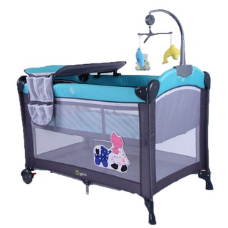Baby boo bed เตียงเปลเด็ก playpen รุ่น970 เป็นเตียงและเปลโยกได้ในตัวเดียว สำหรับเด็ก 0-3 ปี ขนาด74 x 120 x 76 cm.(สีฟ้า)