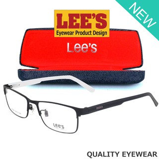 Lees แว่นตา รุ่น 50651 C-20 สีดำตัดขาว กรอบเต็ม ขาสปริง วัสดุ สแตนเลส สตีล (สำหรับตัดเลนส์) Eyeglasses