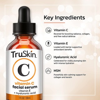 USA 100% เซรั่มผิวขาว กระจ่างใส ลดริ้วรอย TruSkin Vitamin C Serum for Face 1 oz วิตามิน ซี เซรั่ม