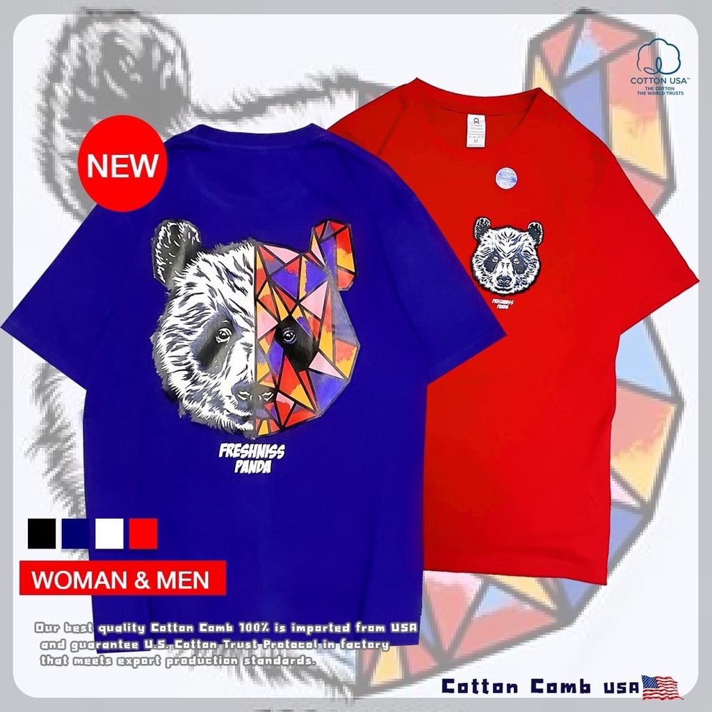 เสื้อยืดผ้าฝ้ายแขนสั้นเสื้อยืดลายยอดฮิต-panda-oversize-เนื้อคอตตอน-usa-พร้อมส่ง-ใส่คู่ใส่เดียวก็เท่