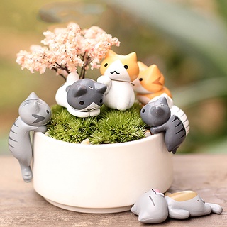 【AG】6pcs Garden Decorations Lovely Wonderful Plastic Cartoon Cat Micro Landscape