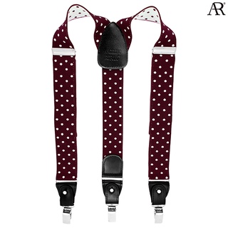 ANGELINO RUFOLO Suspenders(สายเอี๊ยม) 3.5CM. รูปทรงYแบบปรับความยาวได้ คุณภาพเยี่ยม ดีไซน์ Polka Dot สีเลือดหมู/กรมท่า/ดำ