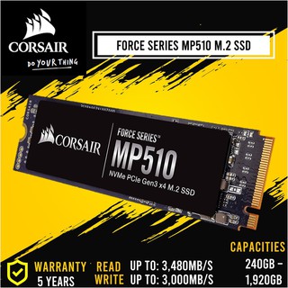 240GB / 480GB / 960GB SSD (เอสเอสดี) CORSAIR MP510 PCIe/NVMe M.2 2280 รับประกัน 5 - Y