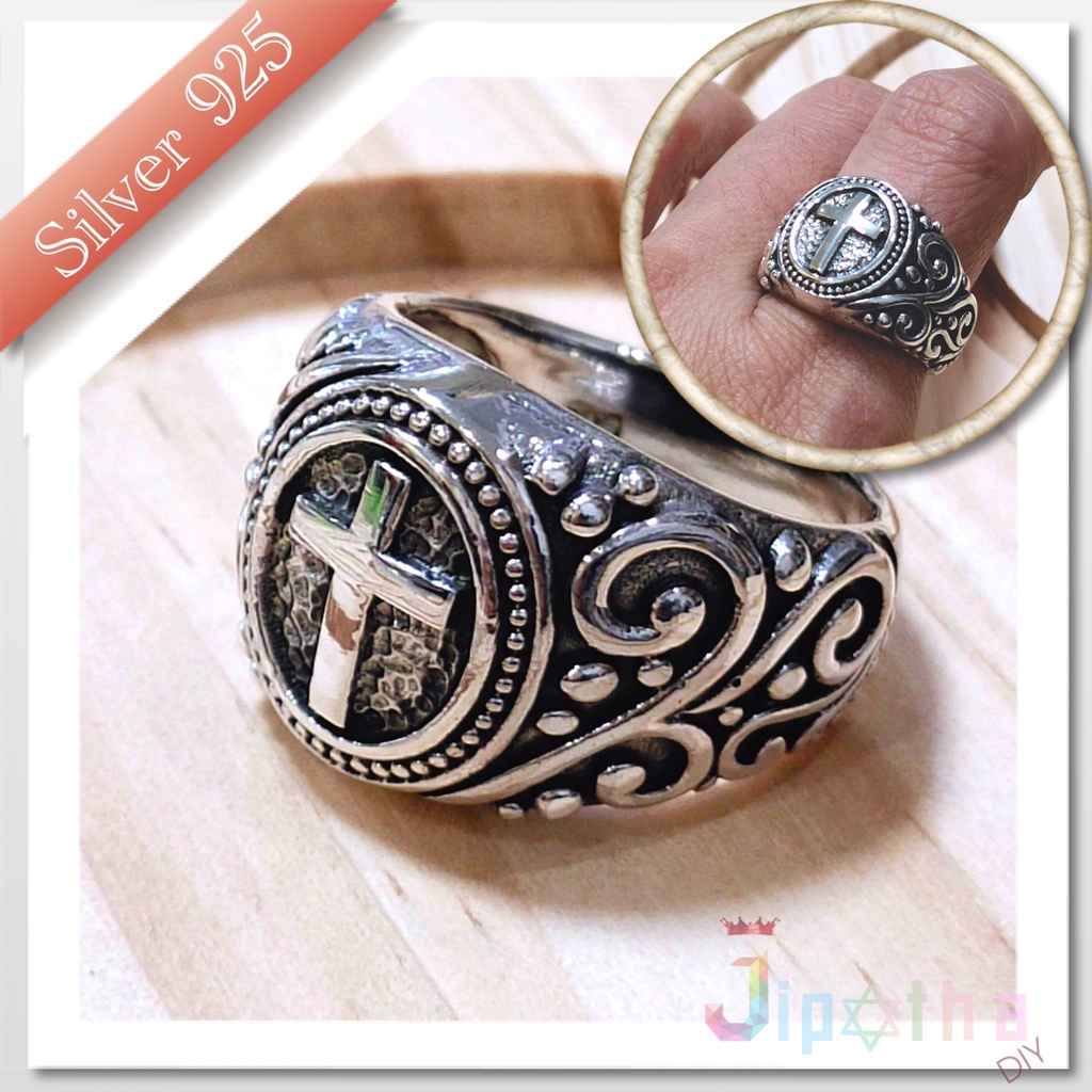 jipatha-diy-แหวนเงินแท้-แหวนกางเขน-ลวดลายสวย-เงินแท้-silver925-แหวนเงิน-นำ้หนักดี