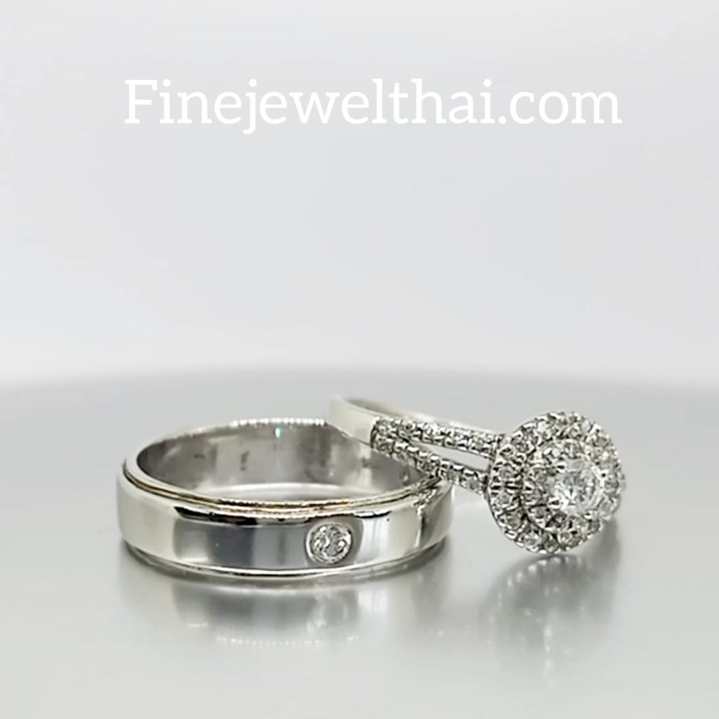 finejewelthai-แหวนคู่-แหวนเพชร-แหวนเงินแท้-เพชรสังเคราะห์-แหวนแต่งงาน-ชุบทองคำขาว-r1086-1210cz