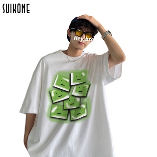 เสื้อยืดโอเวอร์ไซส์Suikone เสือผ้าผู้ชาย แฟชั่นใหม่พิมพ์แขนสั้นหลวมเทรนด์สตรีทสตาร์กับเสื้อยืดผ้าฝ้ายฤดูร้อนระบายอากาศแบ