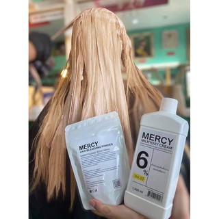 ผงฟอกผม ชนิดขาวพิเศษ/ผงกัดผมเคราติน(ชุดใหญ) สูตรถนอมเส้นผม Mercy Hairbleaching