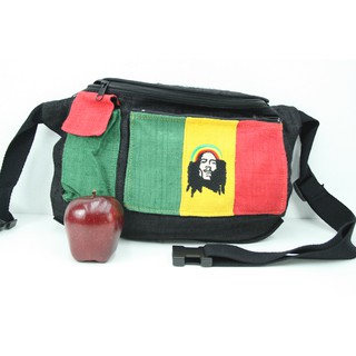 สินค้าราสต้า Bag Waist  Pockets Rastaman Green Yellow Red กระเป๋าคาดเอวราสต้าใยธรรมชาติ ปักลาย BOB MARLEY 9×14