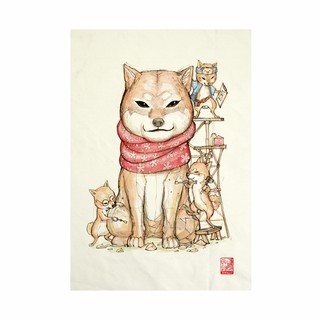 ผ้าแคนวาส พิมพ์ลาย ฮะจิโกะ ไม่มีกรอบ  ขนาด 34.5x48.5 ซม. /  Hachiko Fabric Art  Canvas No frame