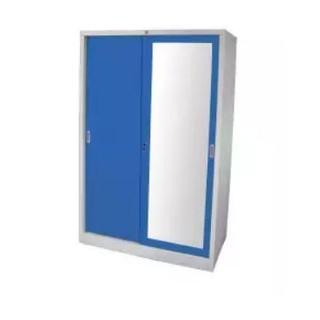 ตู้เสื้อผ้าบานเลื่อน-กระจกเงา โครงตู้ทำจากเหล็กแผ่นหนา 0.6 มิลลิเมตร  (สีน้ำเงิน)