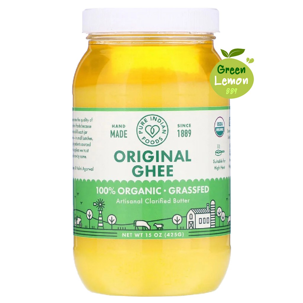ภาพหน้าปกสินค้าPure Indian Foods 100% Organic Grass-Fed Original Ghee 15oz (425g) เนยใส ออร์แกนิก น้ำมันเนย เพียวกี