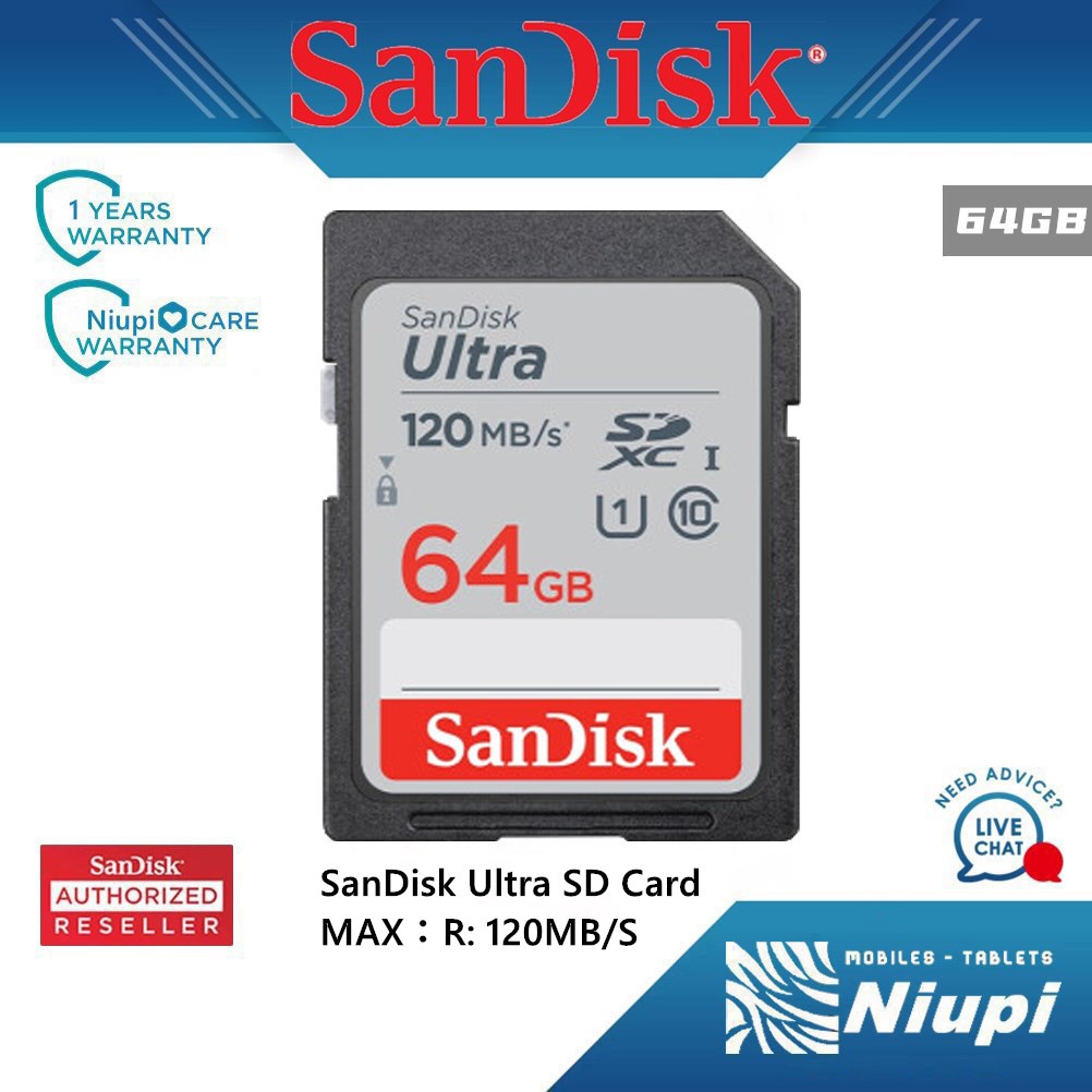 ภาพหน้าปกสินค้าSanDisk Ultra เมมโมรี่การ์ดของแท้ SD Card 64GB Class 10 Speed 120MB/s (SDSDUN4-064G-GN6IN)